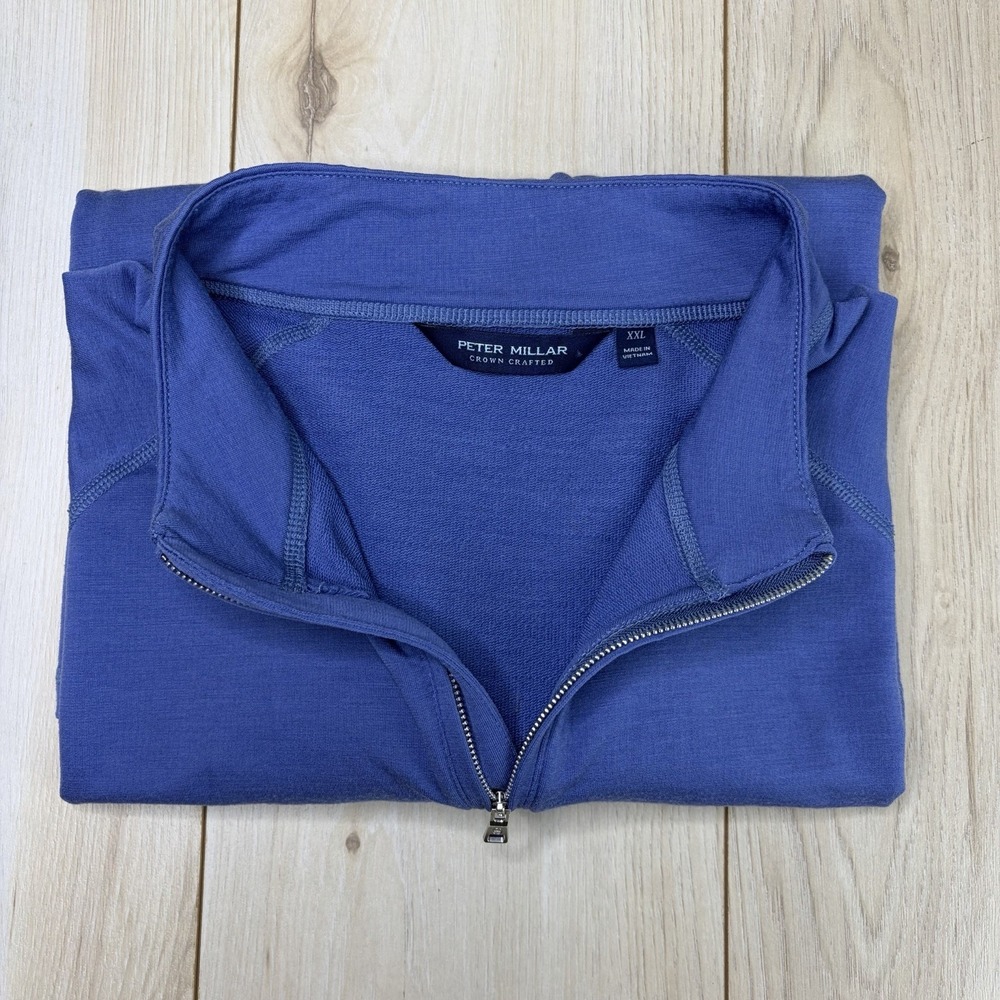 PETER MILLAR Crown Crafted Merino Wool Blend 1/4 Zip Sweater Mens 2XL Blue